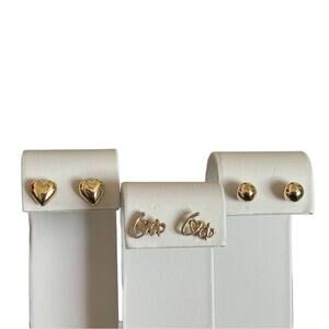 Heart Round Love Stud Post Earrings Set of 3 Gold Tone